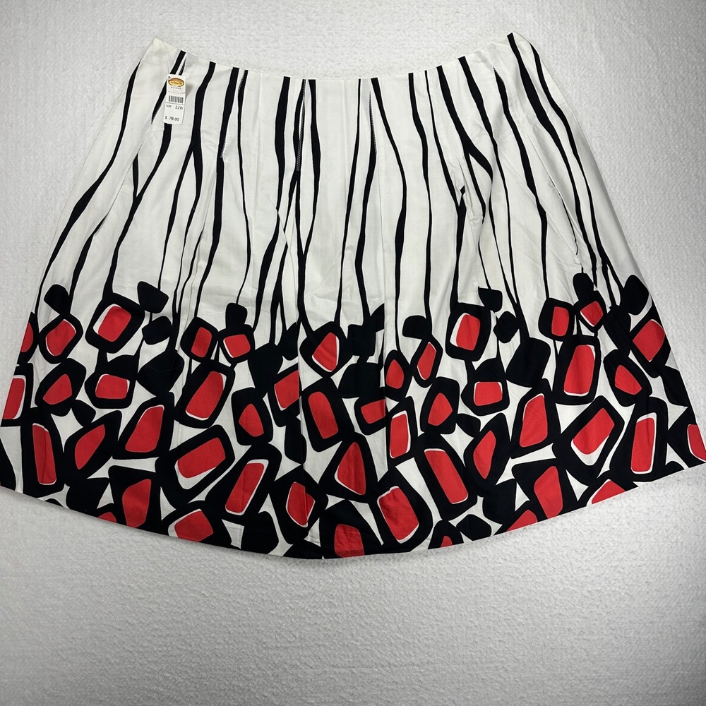 Talbots Skirt Womens 22W White Black Red Geometric Stripe A-Line Lined New READ